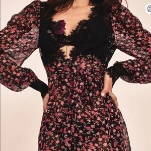 For Love And Lemons Black and Pink Lace robe dress